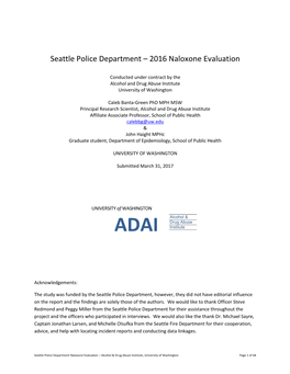 Seattle Police Department – 2016 Naloxone Evaluation