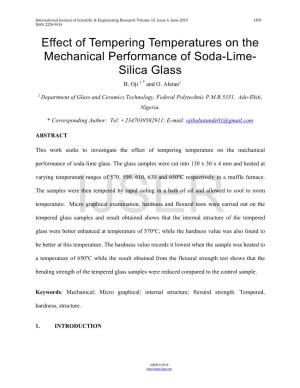 Effect of Tempering Temperatures on the Mechanical Performance of Soda-Lime- Silica Glass B