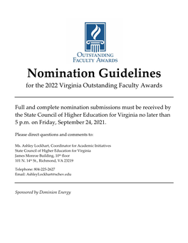 Nomination Guidelines for the 2022 Virginia Outstanding Faculty Awards