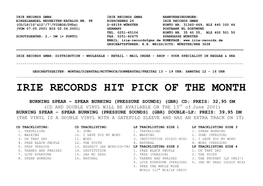 Irie Records Hit Pick of the Month
