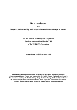 Background Paper on Impacts, Vulnerability and Adaptation to Climate Change in Africa