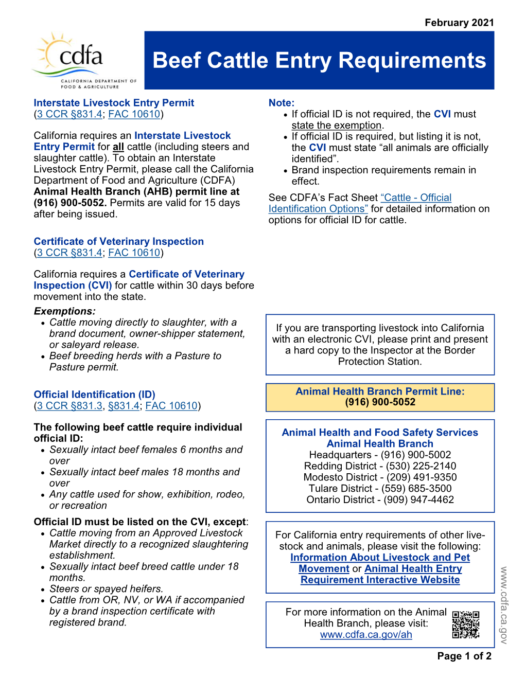 Beef Cattle Entry Requirements