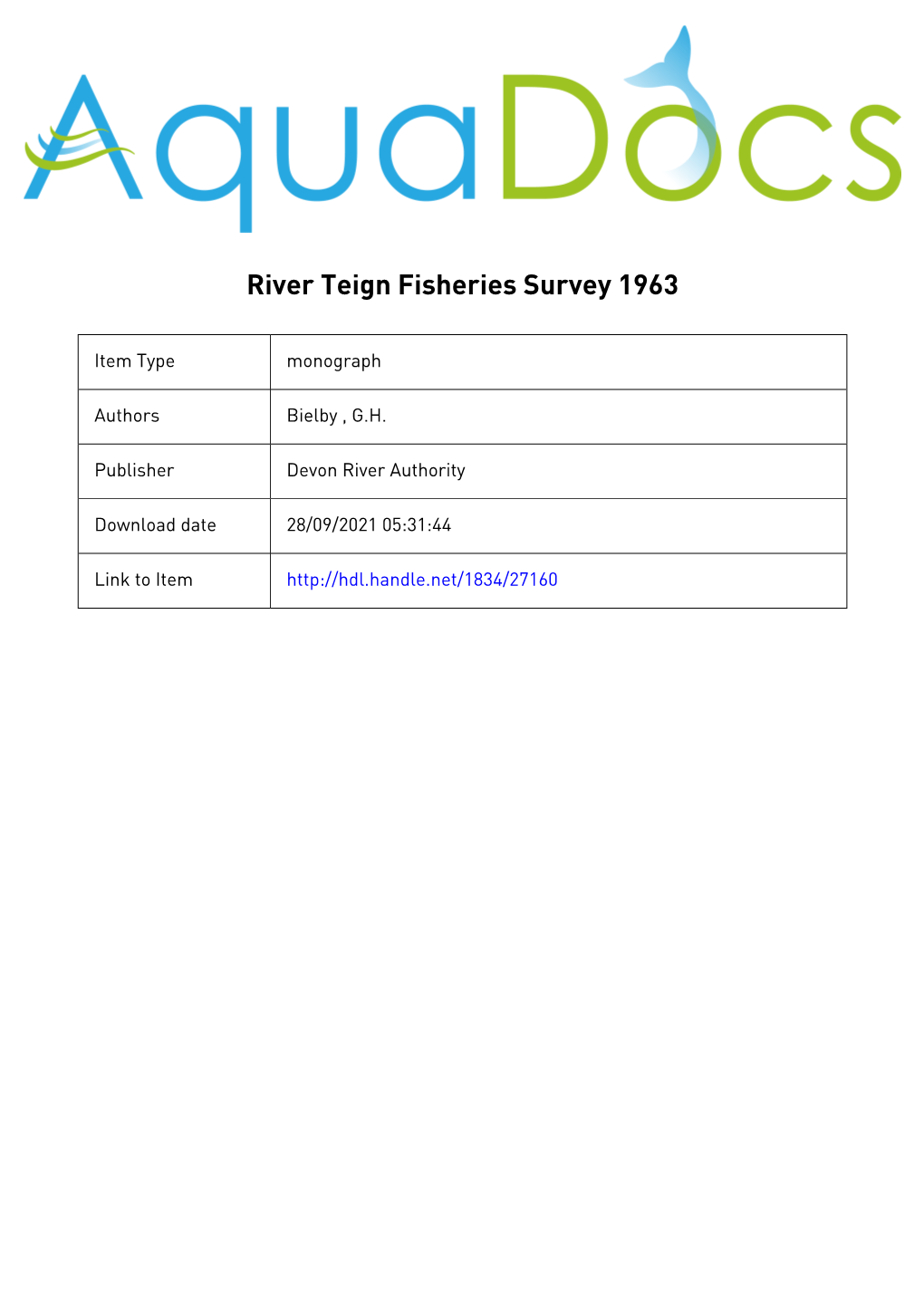 Devon River Authority River Teign Fisheries Survey