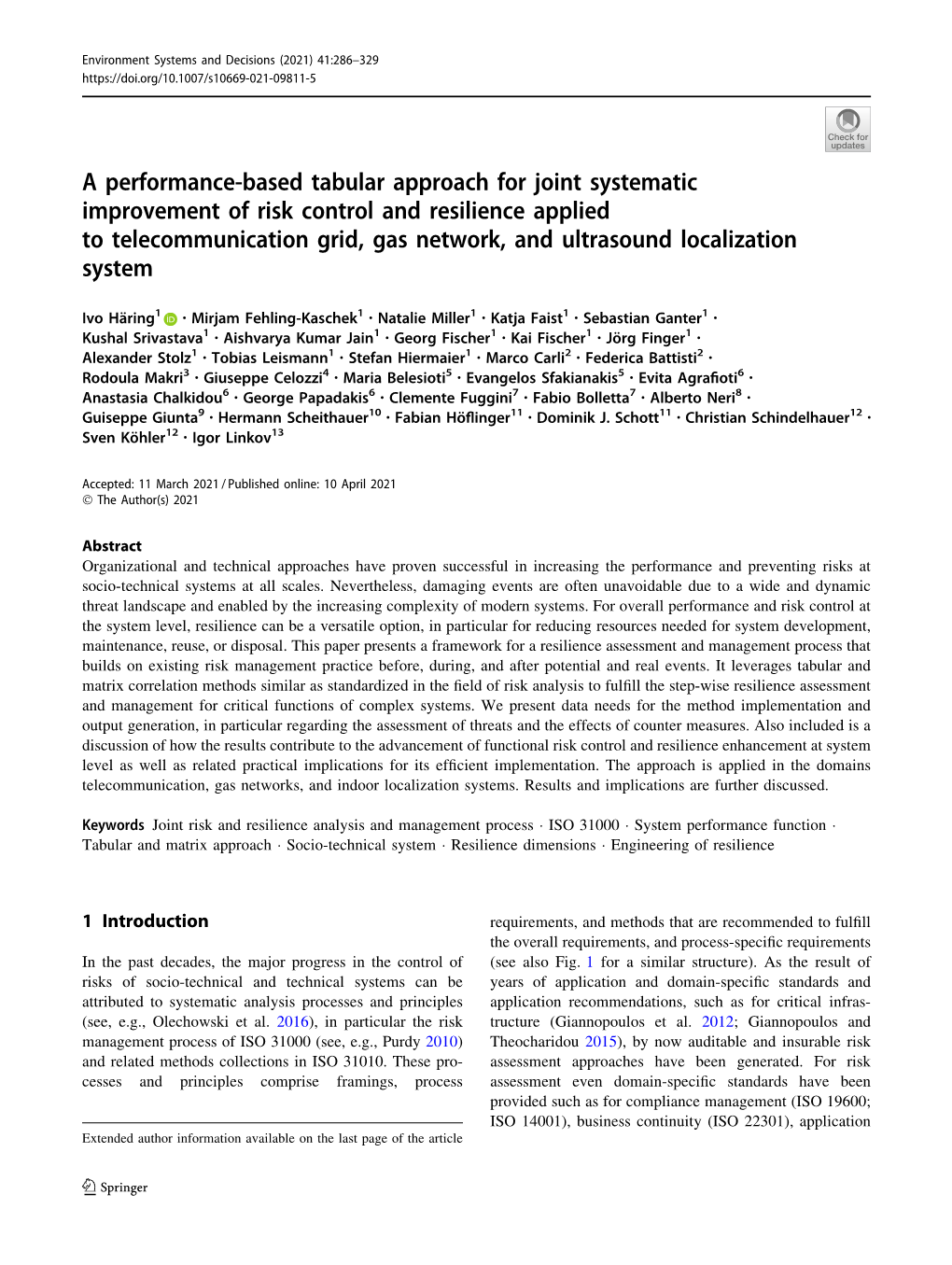 A Performance-Based Tabular Approach for Joint Systematic