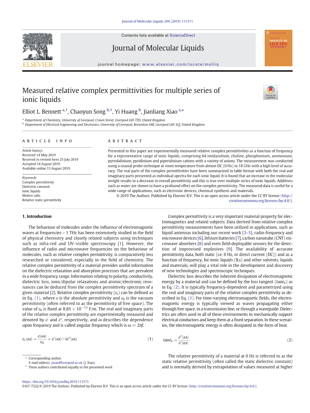 Measured Relative Complex Permittivities for Multiple Series of Ionic Liquids