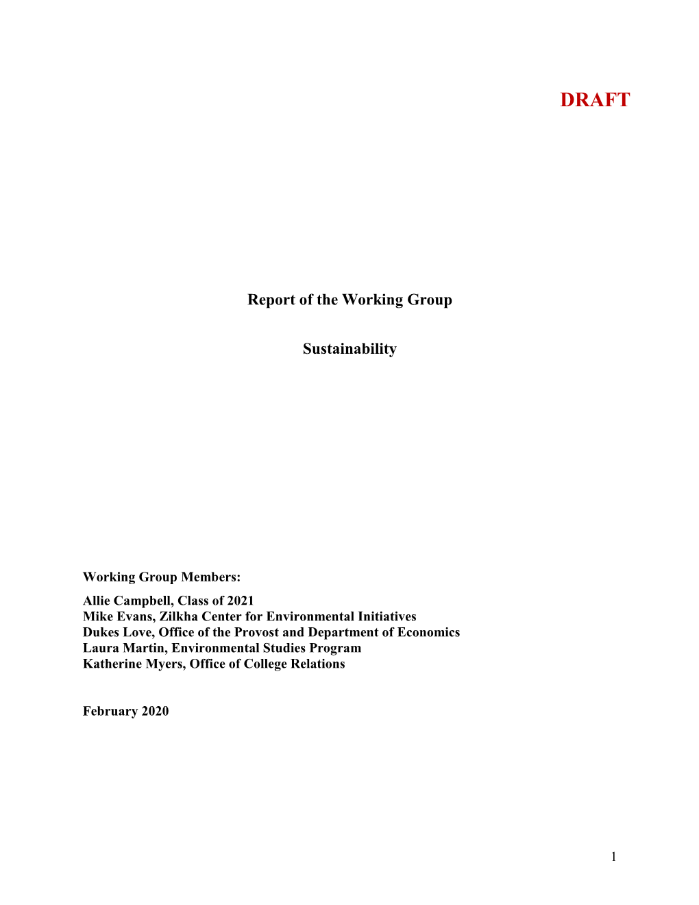 Report of the Working Group on Sustainability