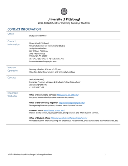 University of Pittsburgh CONTACT INFORMATION