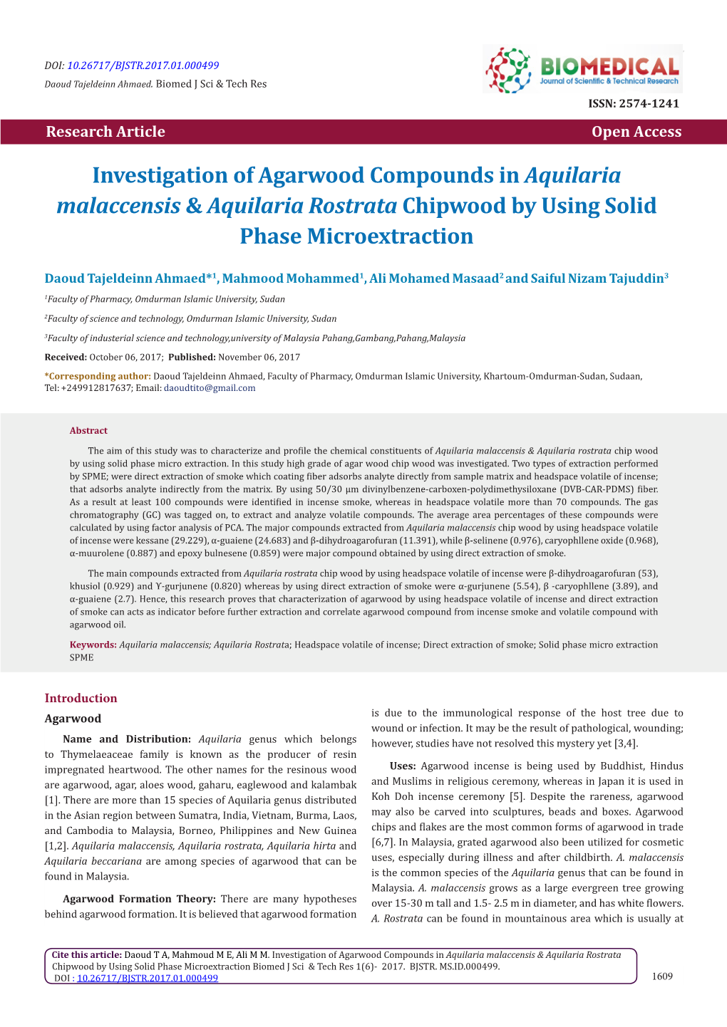 Investigation of Agarwood Compounds in Aquilaria Malaccensis & Aquilaria Rostrata Chipwood by Using Solid Phase Microextraction