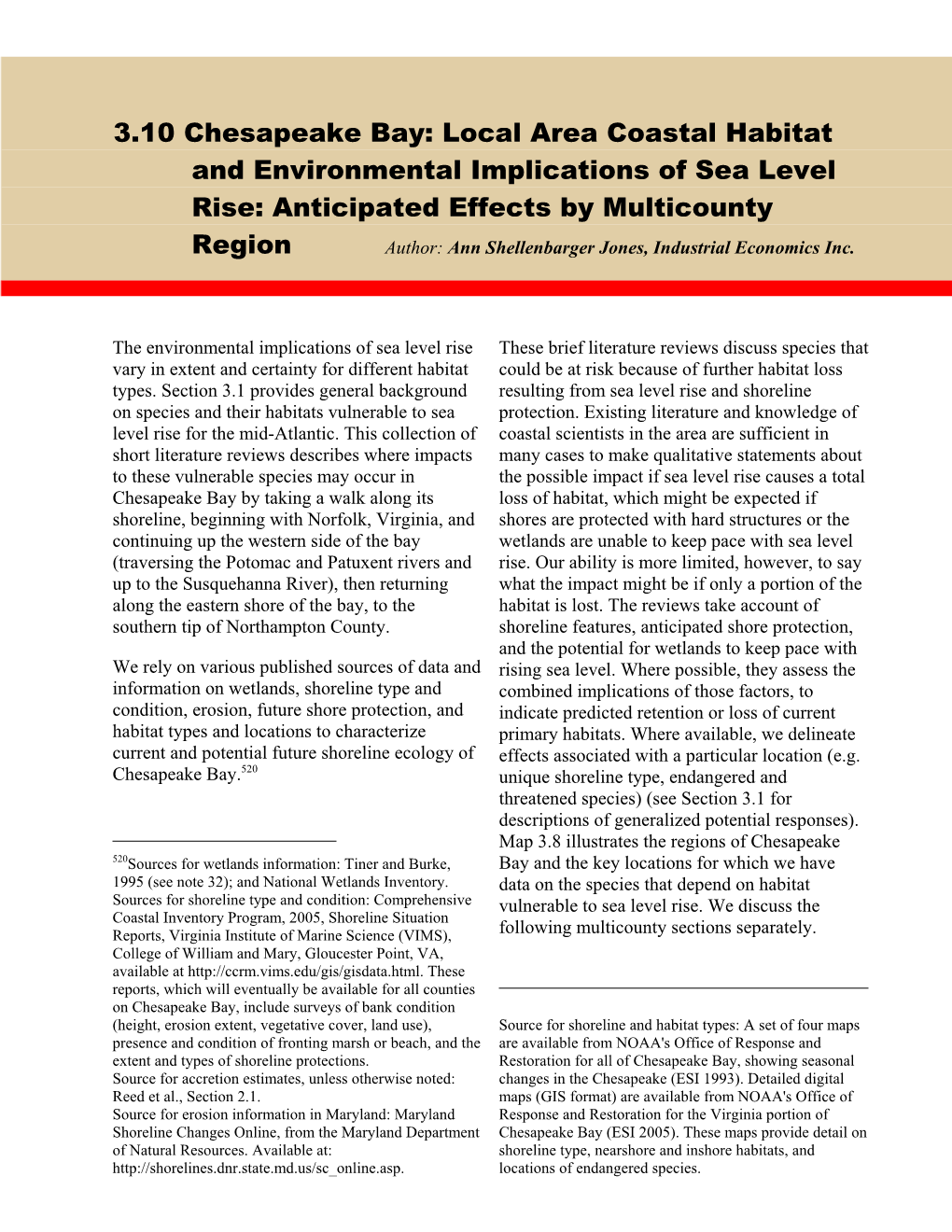 3.10 Chesapeake Bay: Local Area Coastal Habitat and Environmental