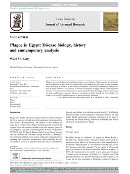 Plague in Egypt: Disease Biology, History and Contemporary Analysis