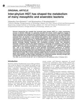 Inter-Phylum HGT Has Shaped the Metabolism of Many Mesophilic and Anaerobic Bacteria