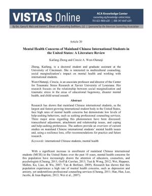 Mental Health Concerns of Mainland Chinese International Students in the United States: a Literature Review