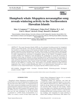 Humpback Whale Megaptera Novaeangliae Song Reveals Wintering Activity in the Northwestern Hawaiian Islands