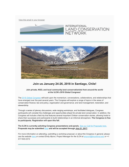 ILCN E-Newsletter, May 2017 International Land Conservation Network Announcing the ILCN's 2018 Global Congress, Introducing