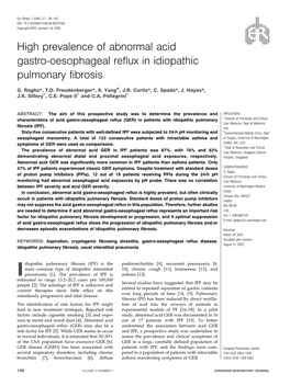 High Prevalence of Abnormal Acid Gastro-Oesophageal Reflux in Idiopathic Pulmonary Fibrosis