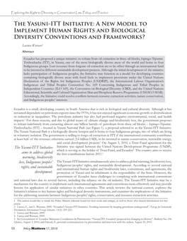 The Yasuni-ITT Initiative: a New Model to Implement Human Rights and Biological Diversity Conventions and Frameworks?