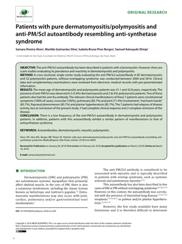 Patients with Pure Dermatomyositis/Polymyositis and Anti-PM/Scl Autoantibody Resembling Anti-Synthetase Syndrome