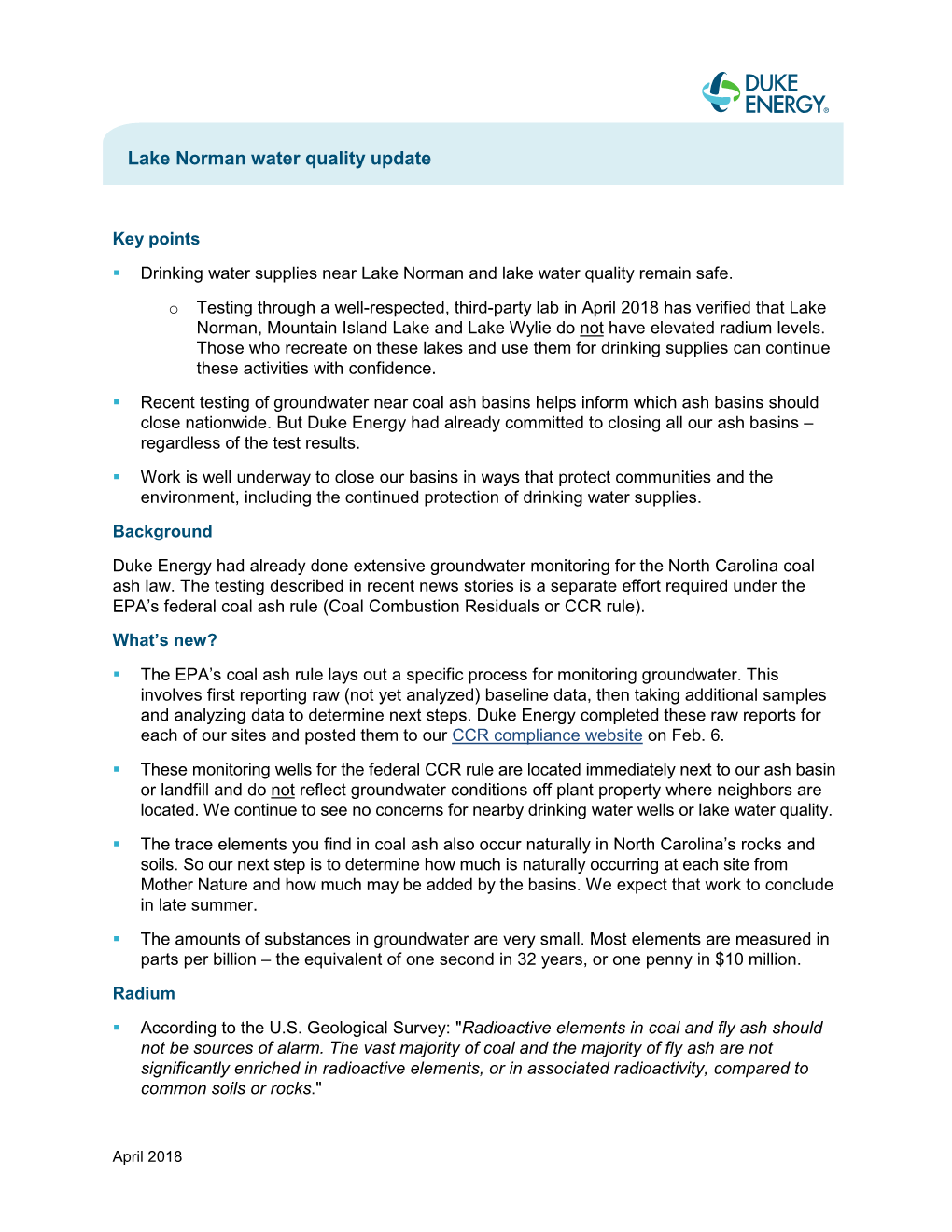 Lake Norman Water Quality Update