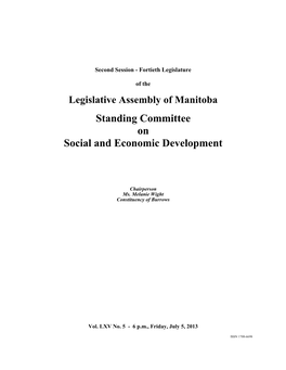 Legislative Assembly of Manitoba Standing Committee on Social And
