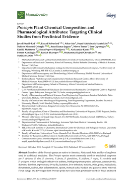 Prosopis Plant Chemical Composition and Pharmacological Attributes: Targeting Clinical Studies from Preclinical Evidence