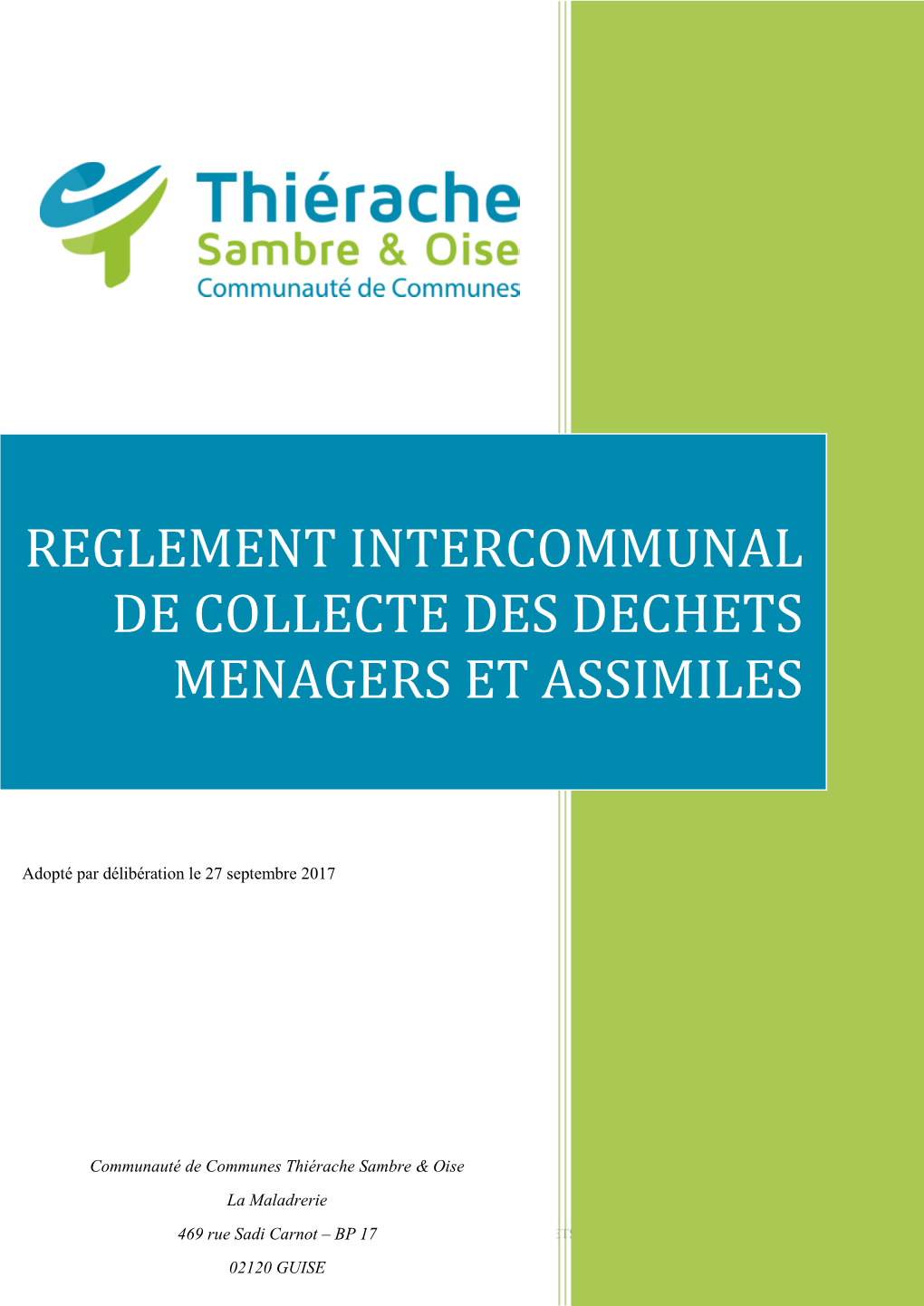 Reglement Intercommunal De Collecte Des Dechets Menagers Et Assimiles