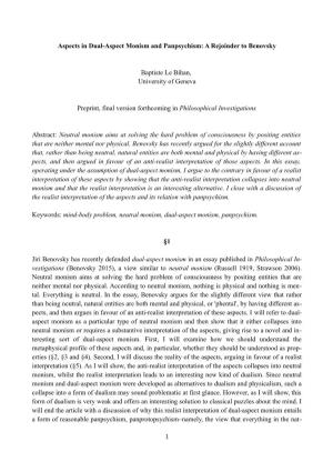 Aspects in Dual-Aspect Monism and Panpsychism: a Rejoinder to Benovsky