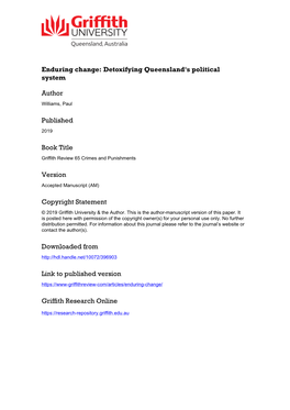 Detoxifying Queensland's Political System