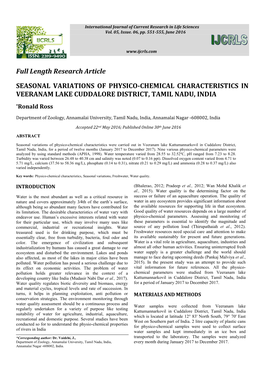 Full Length Research Article SEASONAL VARIATIONS OF