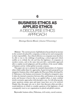 Business Ethics As Applied Ethics a Discourse Ethics Approach1