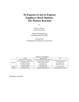 To Expense Or Not to Expense Employee Stock Options: the Market Reaction