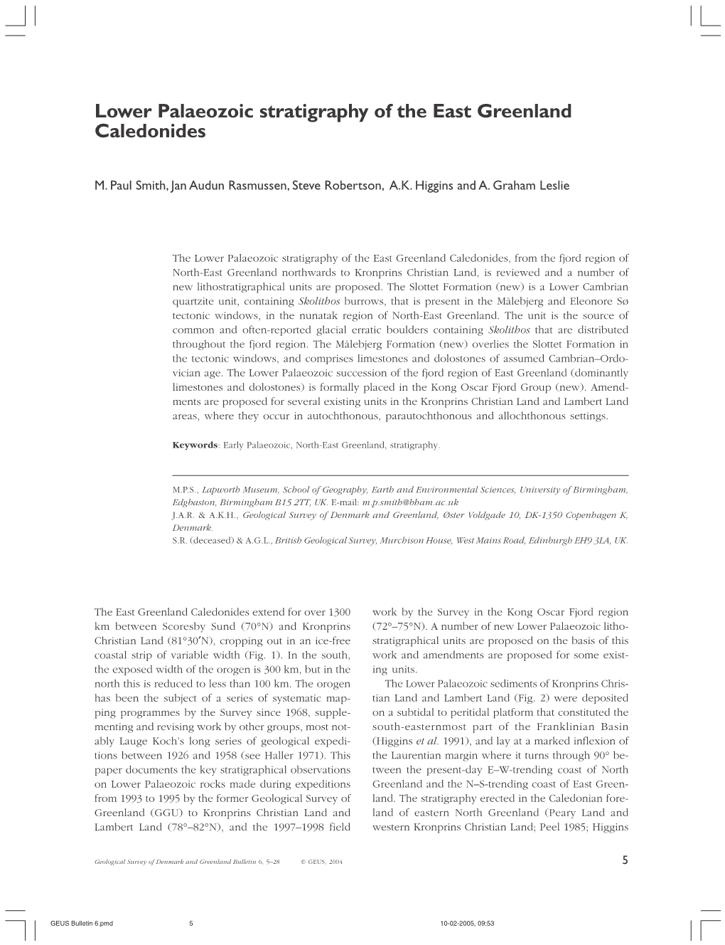 Lower Palaeozoic Stratigraphy of the East Greenland Caledonides