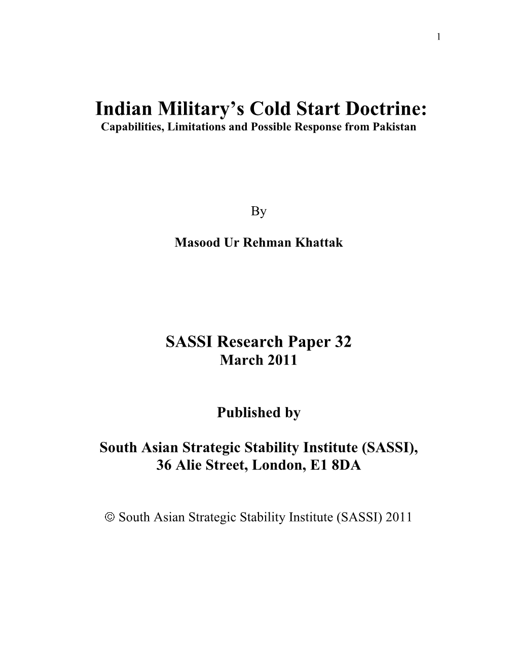 Indian Military's Cold Start Doctrine