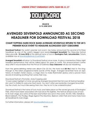 Avenged Sevenfold Announced As Second Headliner for Download Festival 2018