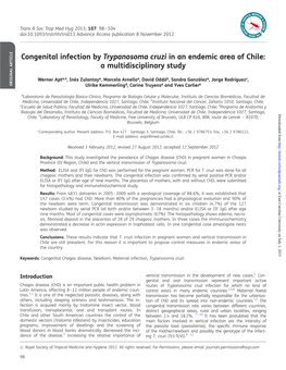 Congenital Infection by Trypanosoma Cruzi in an Endemic Area of Chile: a Multidisciplinary Study