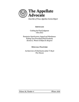 The Appellate Advocate State Bar of Texas Appellate Section Report