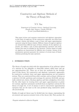 Constructive and Algebraic Methods of the Theory of Rough Sets Information Sciences , Vol