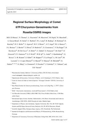 Regional Surface Morphology of Comet 67P/Churyumov