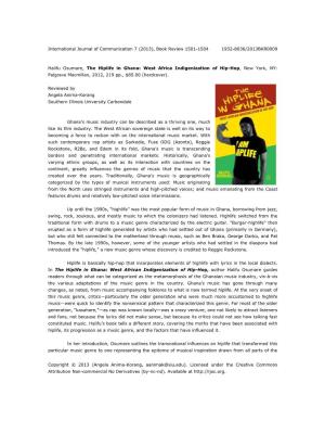 Halifu Osumare, the Hiplife in Ghana: West Africa Indigenization of Hip-Hop, New York, NY: Palgrave Macmillan, 2012, 219 Pp., $85.00 (Hardcover)