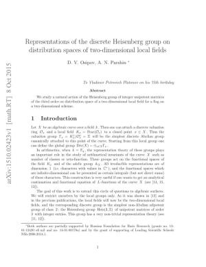 Representations of the Discrete Heisenberg Group on Distribution Spaces of Two-Dimensional Local Fields
