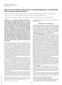 Increased Mortality, Hypoactivity, and Hypoalgesia in Cannabinoid CB1 Receptor Knockout Mice