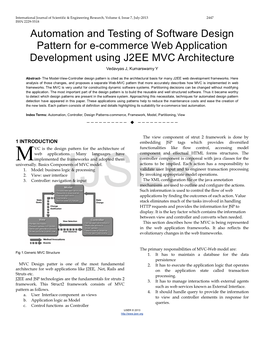 Automation and Testing of Software Design Pattern for E-Commerce Web Application Development Using J2EE MVC Architecture Vedavyas J, Kumarswamy Y