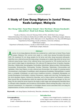 A Study of Cow Dung Diptera in Sentul Timur, Kuala Lumpur, Malaysia