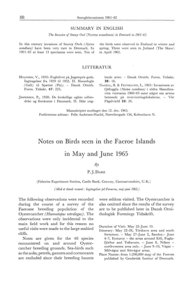 Notes on Birds Seen in the Faeroe Islands 1N May and June 1965