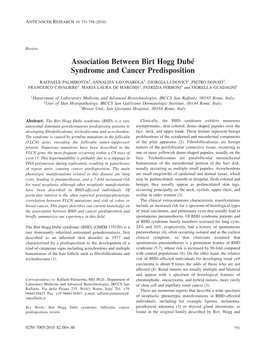 Association Between Birt Hogg Dubé Syndrome and Cancer Predisposition
