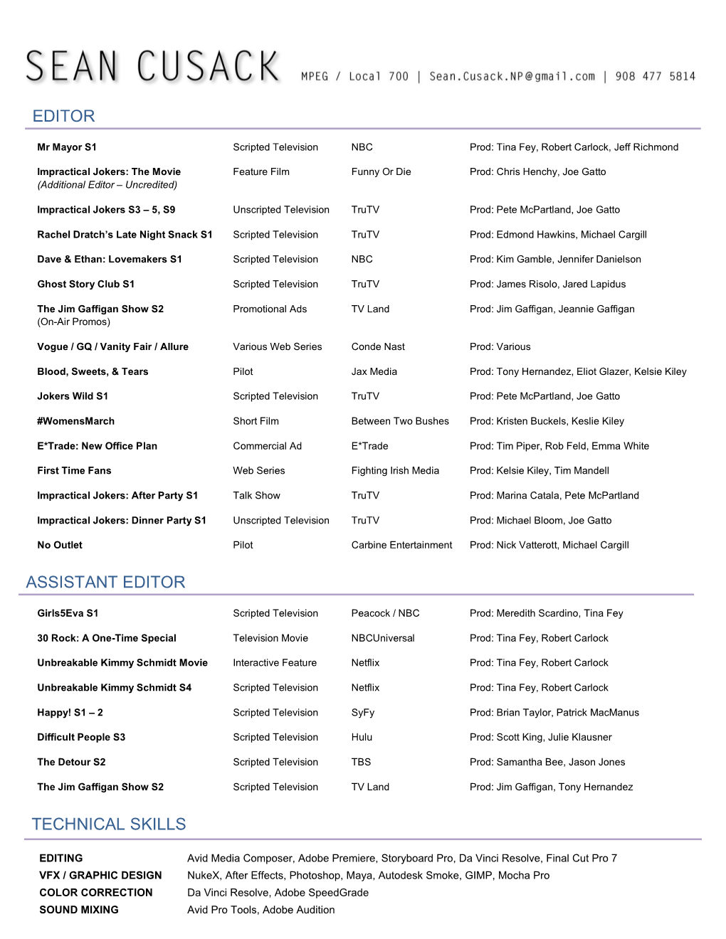 Editor Assistant Editor Technical Skills