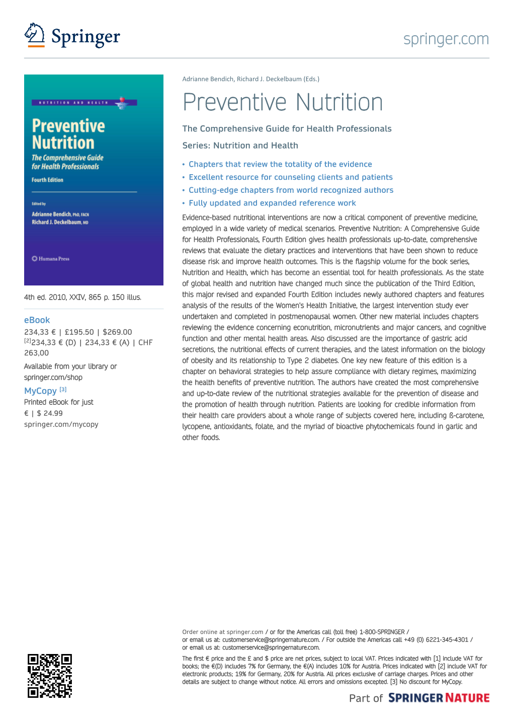 Preventive Nutrition the Comprehensive Guide for Health Professionals Series: Nutrition and Health