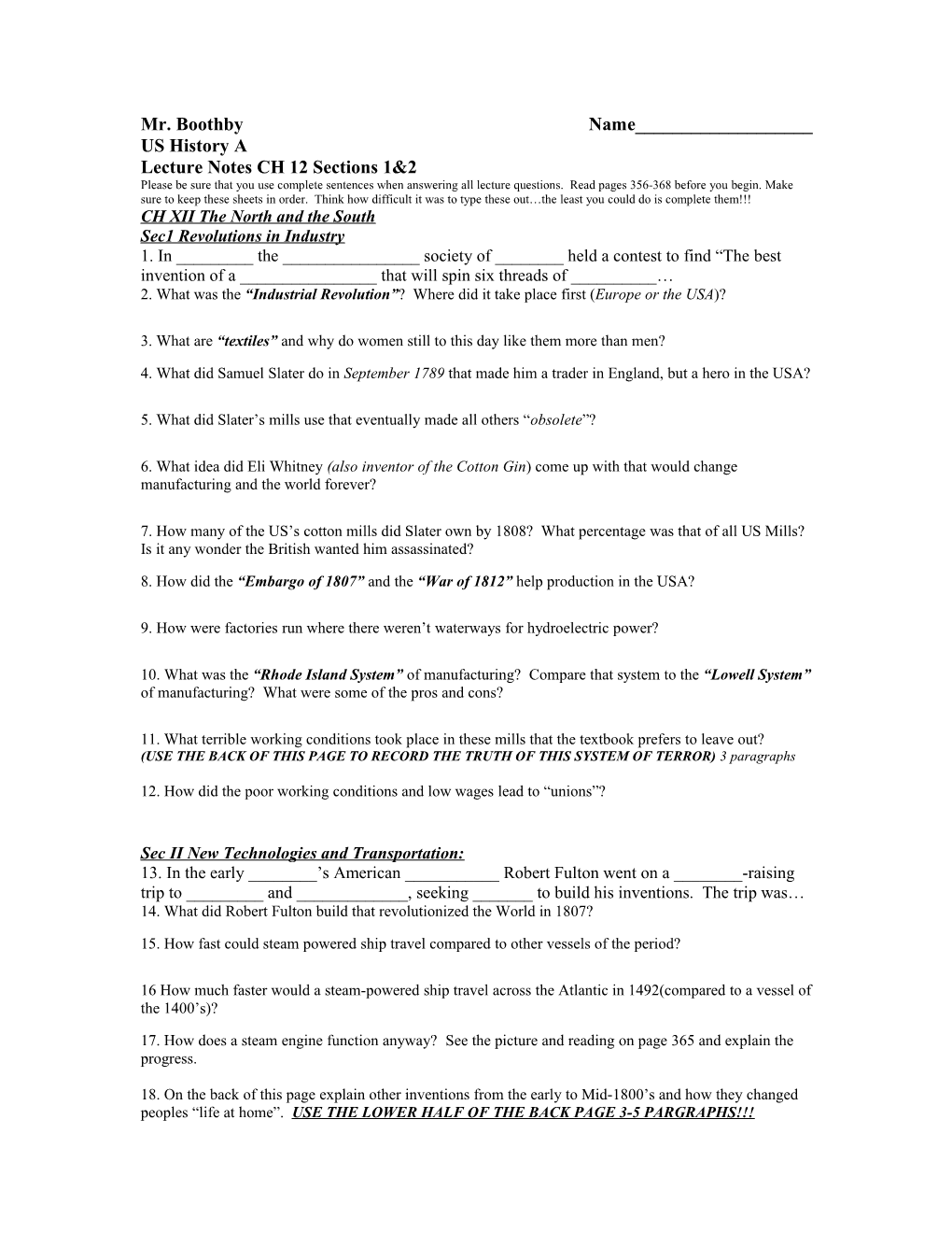 Lecture Notes CH 12 Sections 1&2