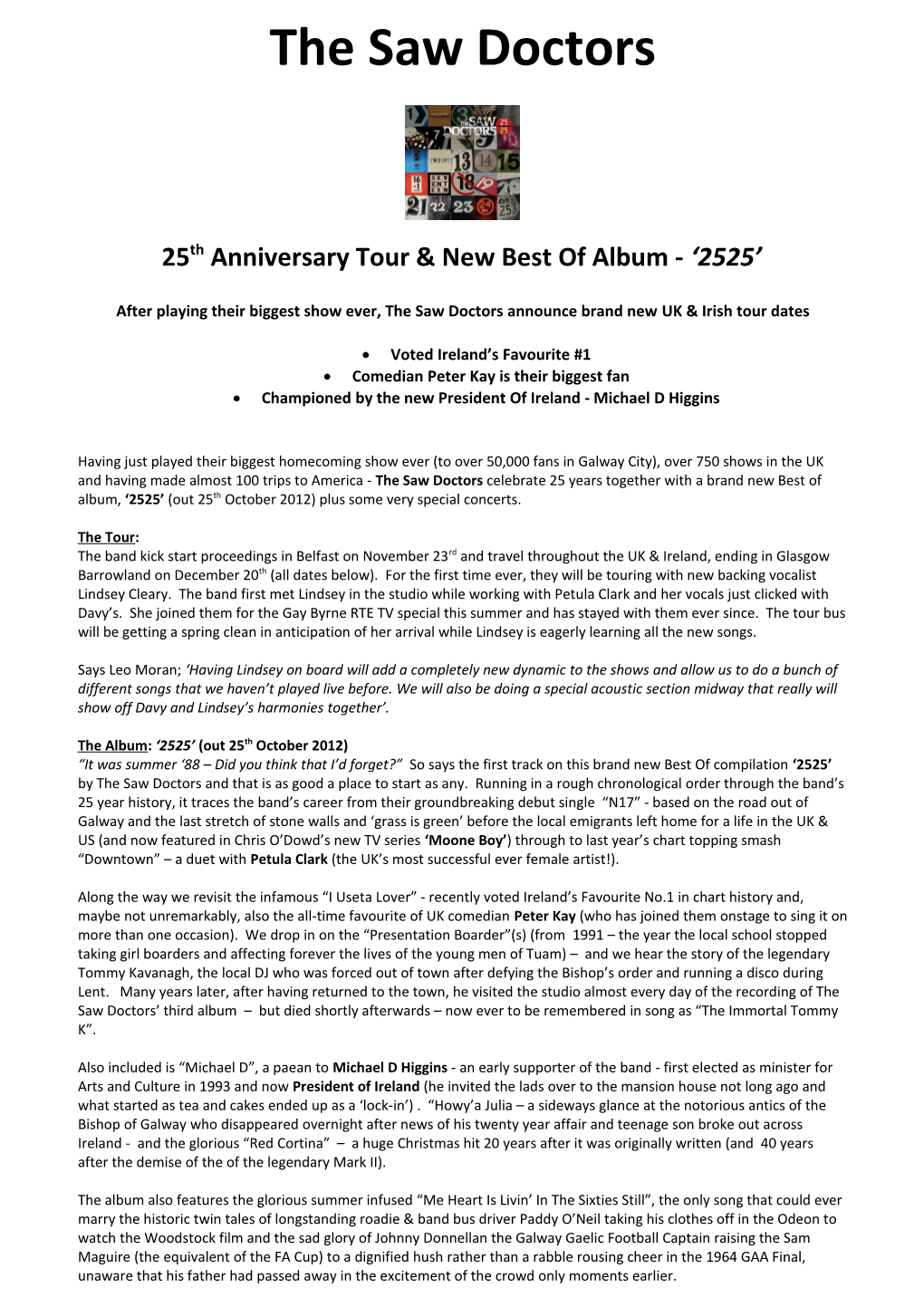 25Th Anniversary Tour & New Best of Album - 2525