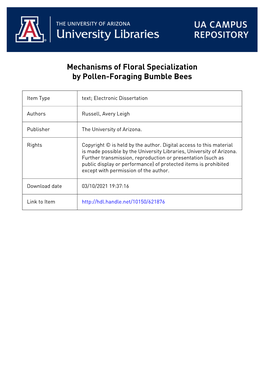 MECHANISMS of FLORAL SPECIALIZATION by POLLEN-FORAGING BUMBLE BEES by Avery Leigh Russell