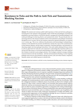 Resistance to Ticks and the Path to Anti-Tick and Transmission Blocking Vaccines